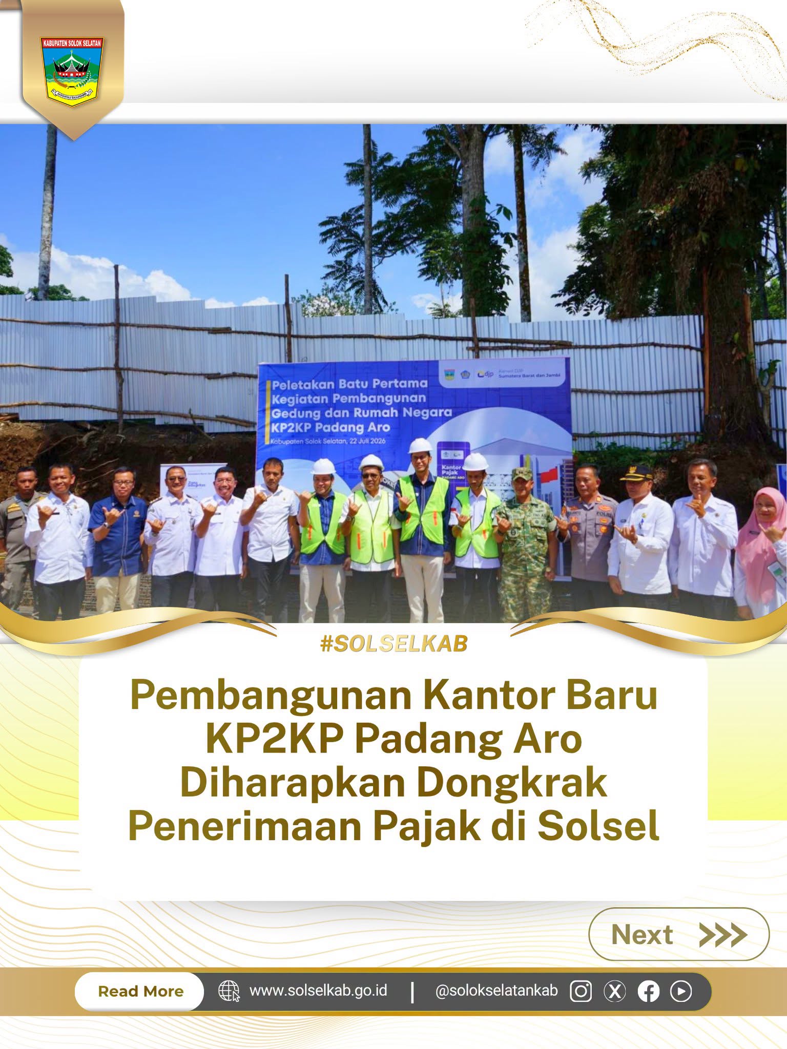 Pembangunan Kantor Baru KP2KP Padang Aro Diharapkan Dongkrak Penerimaan Pajak di Solsel
